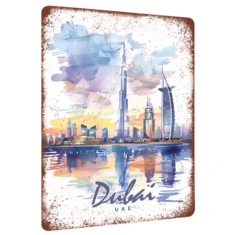 Home Office Dubai - Dubai Skyline Suluboya Metal Duvar Sanatı