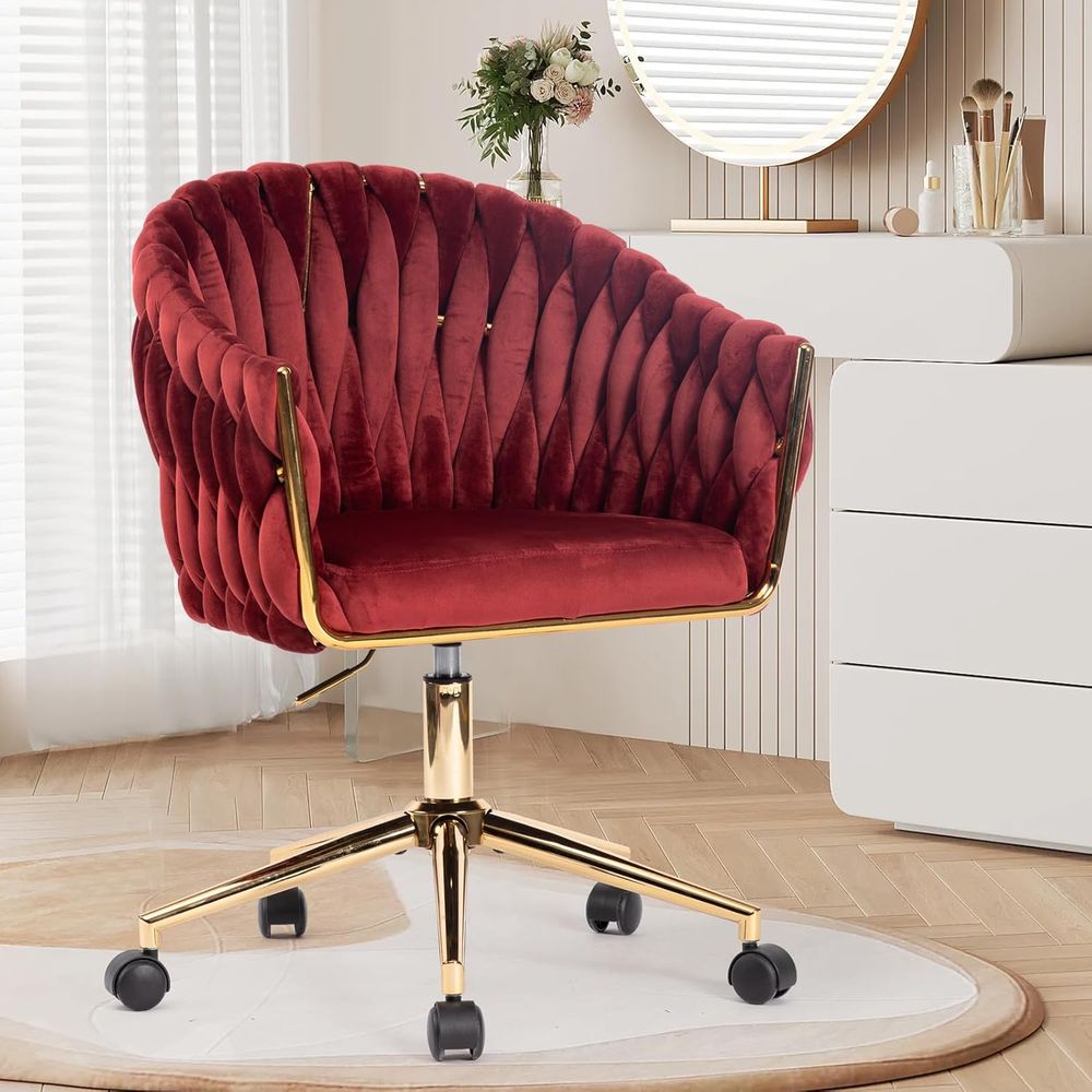 Home Office Or - Kadife Ofis Koltuğu, Tekerlekli Makyaj Sandalyeleri,