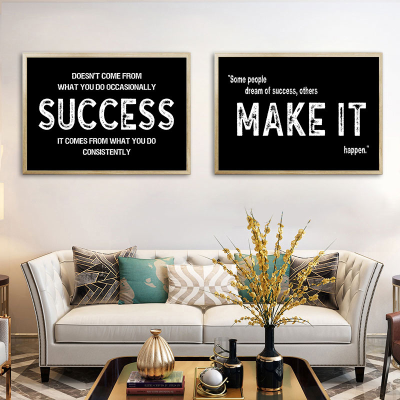 Home Office Room Inspiration - Modern Siyah İlham Verici Tuval Sanat