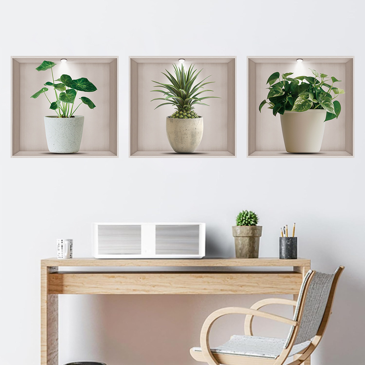 Home Office Layout - Saksılar, Yeşil Bitkiler, Duvar Çıkartmaları, Oturma